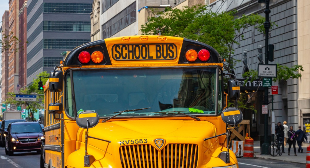 A school bus in New York; school reopening concept