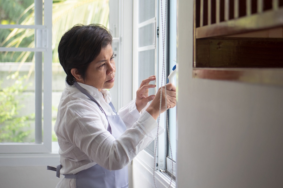 domestic helper cleaning windows; concept: aid to undocumented workers in the new presidency